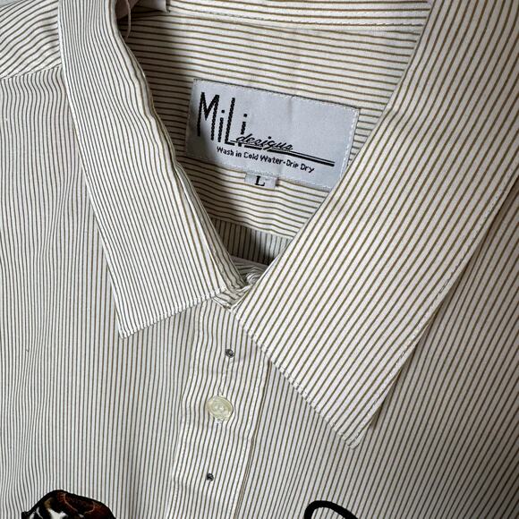 Vintage MILI DESIGNS | Long Sleeve Cream Pinstripe Blouse - Size Large - Picture 2 of 3